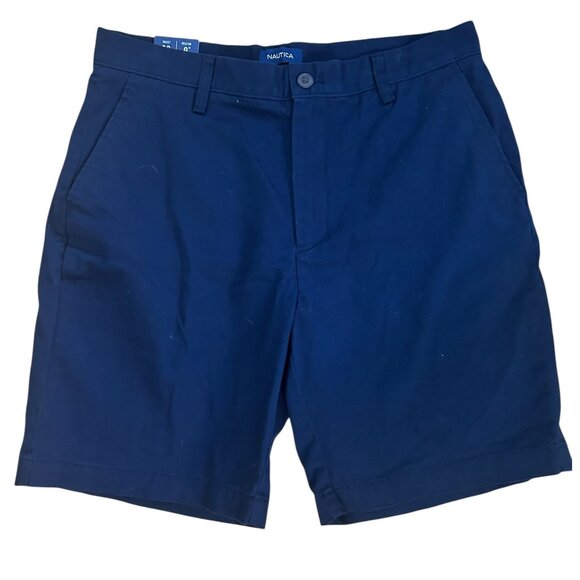 Nautica Classic Fit Size 33 Stretch Chino Flat-Front Deck Shorts Navy Blue NWT - Picture 1 of 6